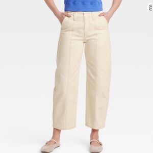 beige tan mid-rise barrel leg wide-leg ankle denim pants Universal Thread Sz 12